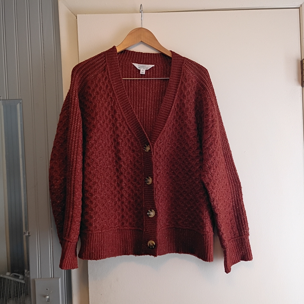 Market & Spruce Deep Rust Button-Up Cardigan